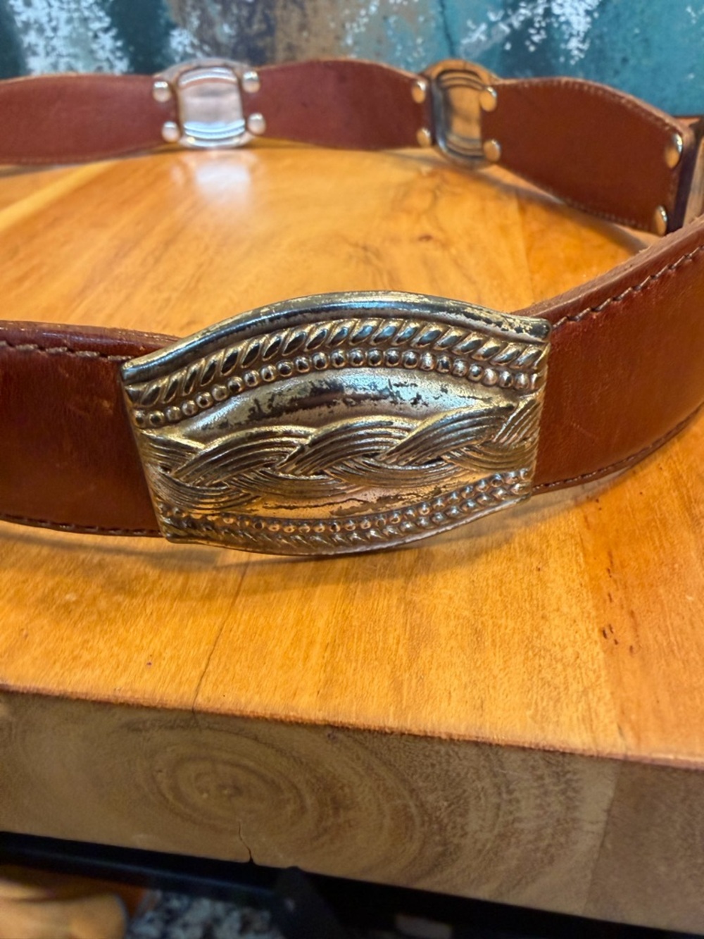 Fossil Southwestern Brown Leather Belt Silver Hardware 2010s (GUC) - Picture 5 of 12